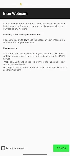 Screenshot of Iriun Webcam Apk